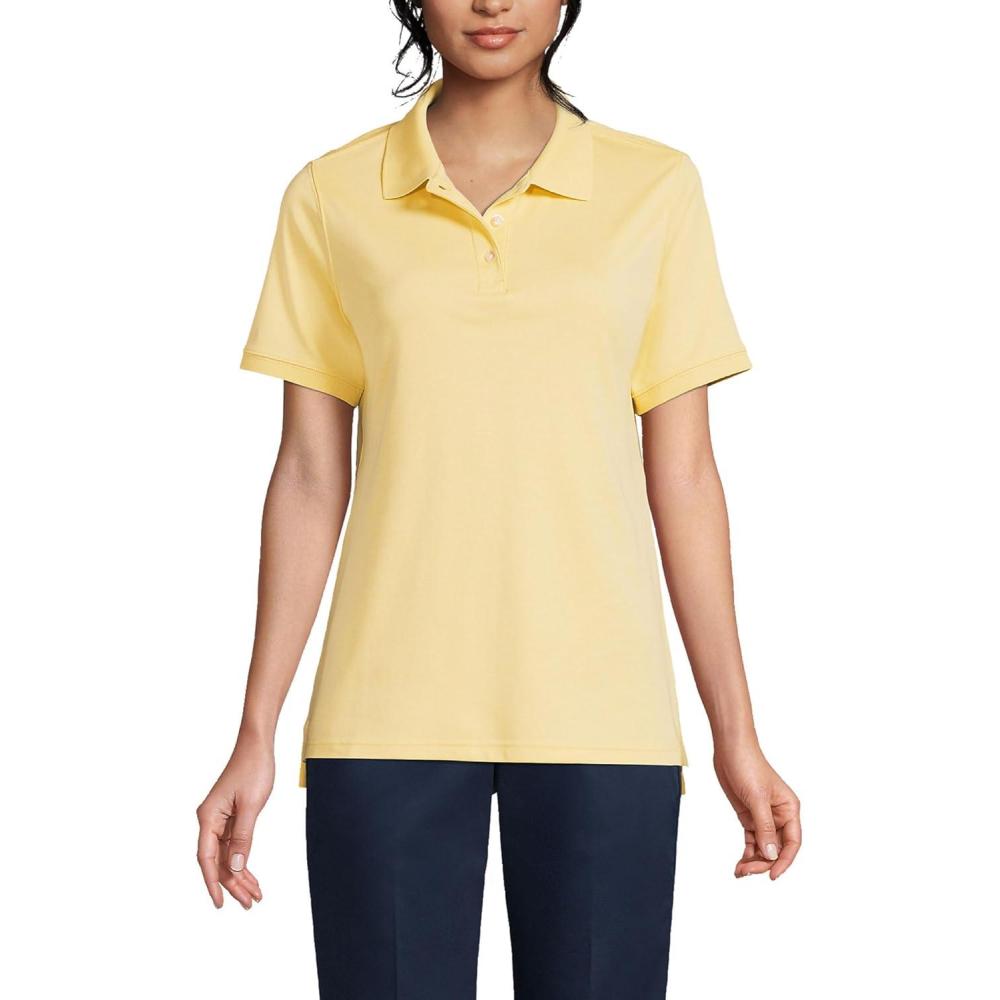 imageLands End Essentials Womens Short Sleeve All Day Comfort Polo Shirt  100 Cotton Wont Shrink Pill FadeMaize