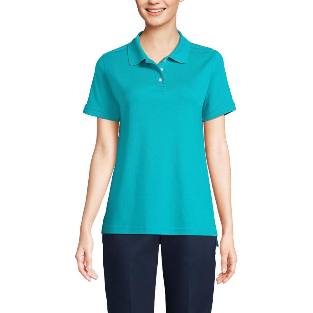 imageLands End Essentials Womens Short Sleeve All Day Comfort Polo Shirt  100 Cotton Wont Shrink Pill FadeTeal Breeze