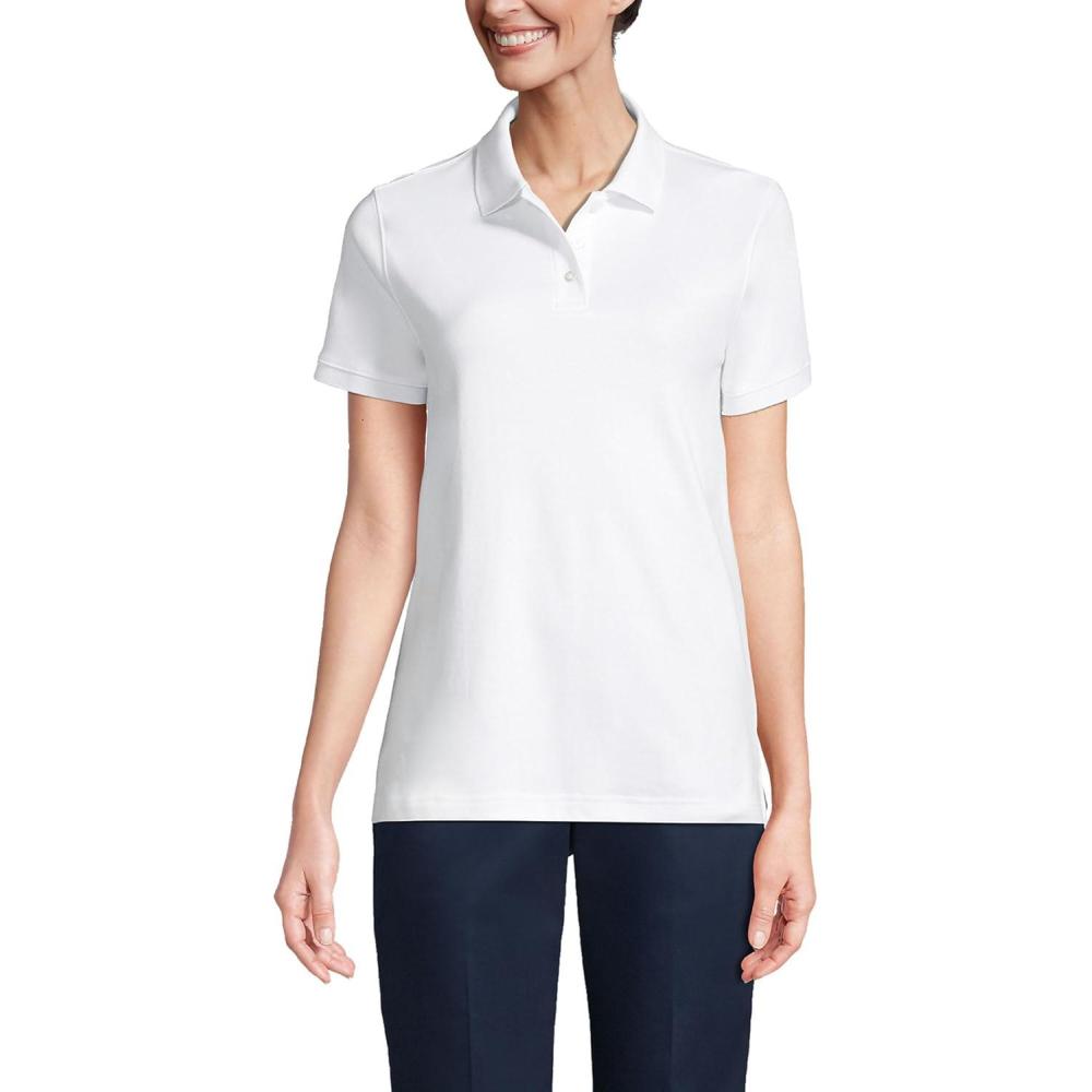 imageLands End Essentials Womens Short Sleeve All Day Comfort Polo Shirt  100 Cotton Wont Shrink Pill FadeWhite