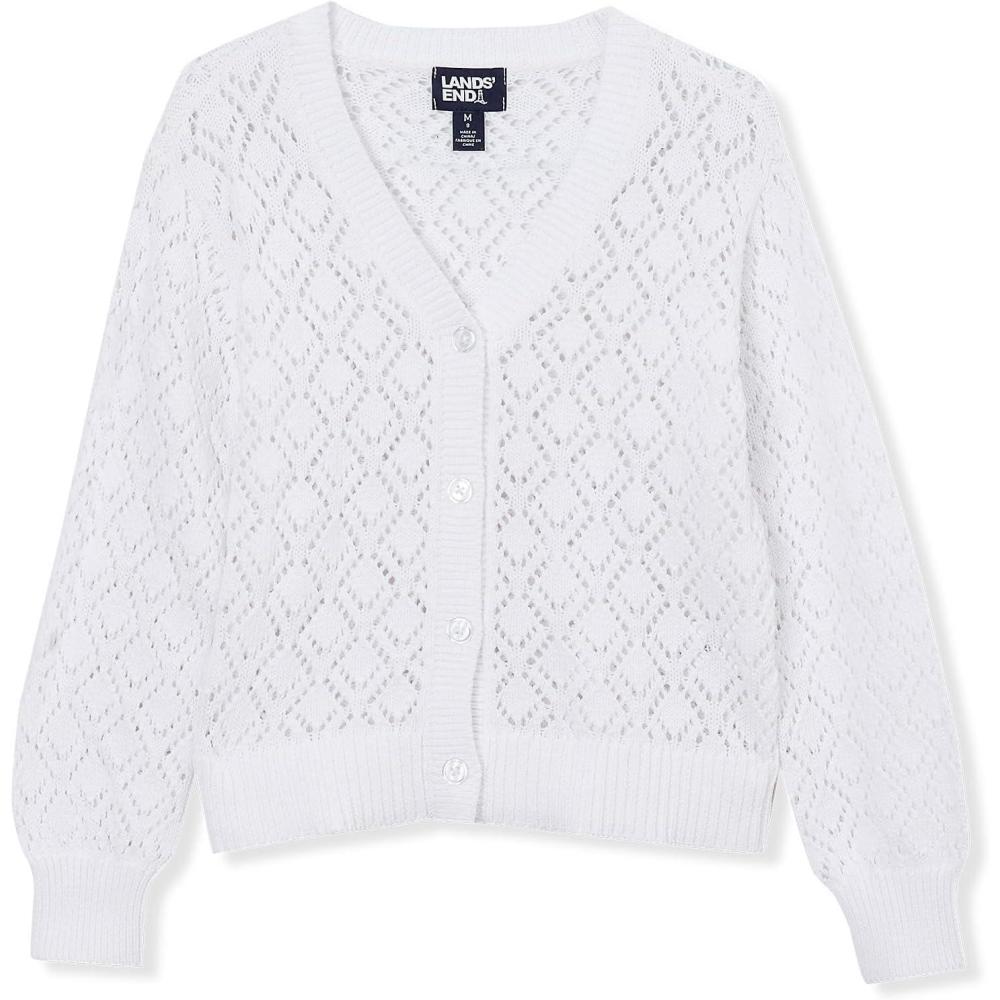 imageLands End Girls Button Front Cable CardiganWhite
