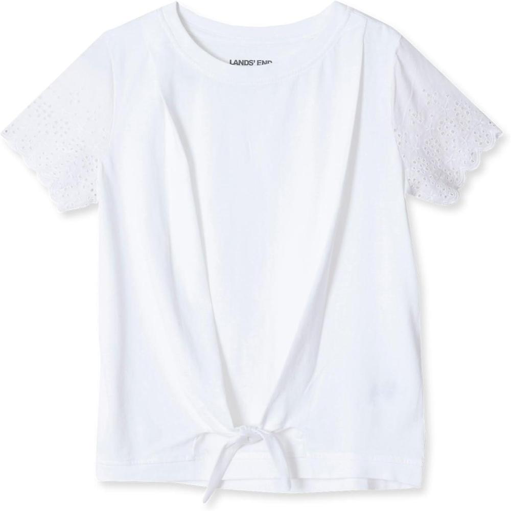 imageLands End Girls Flutter Eyelet Sleeve TopWhite