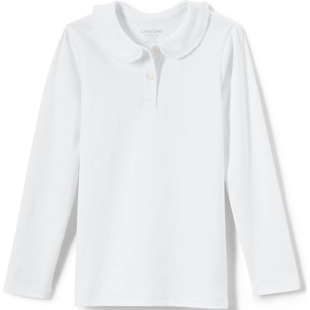 imageLands End Girls Long Sleeve Ruffled Peter Pan Collar Knit ShirtWhite