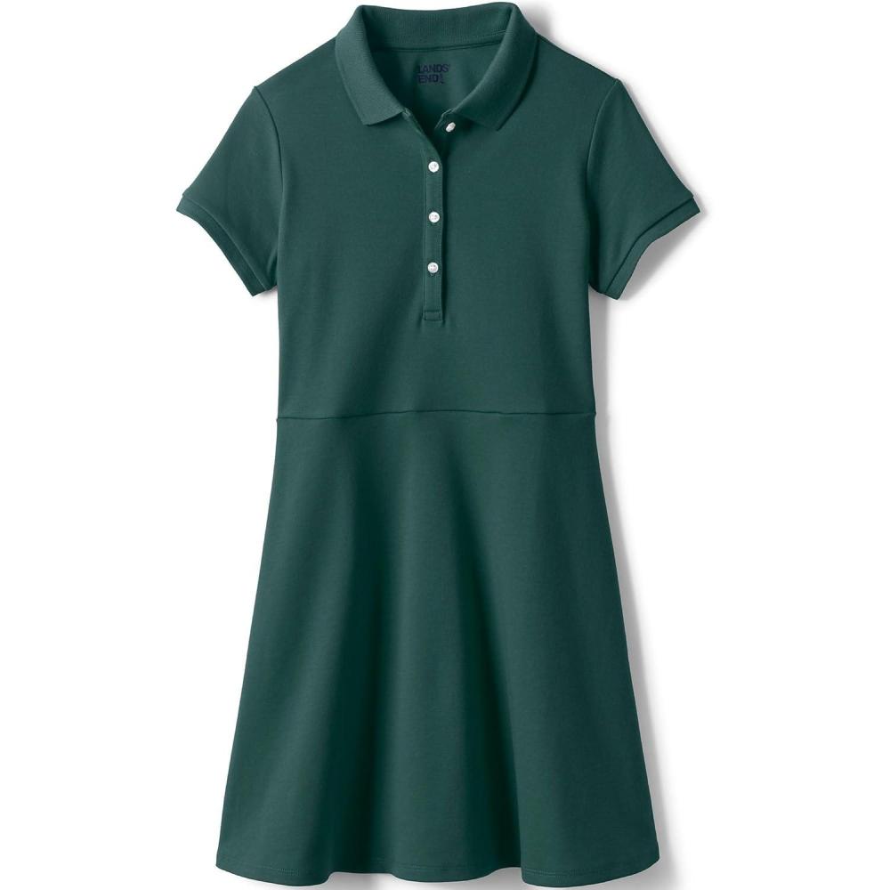 imageLands End Girls Short Sleeve Interlock Polo DressEvergreen