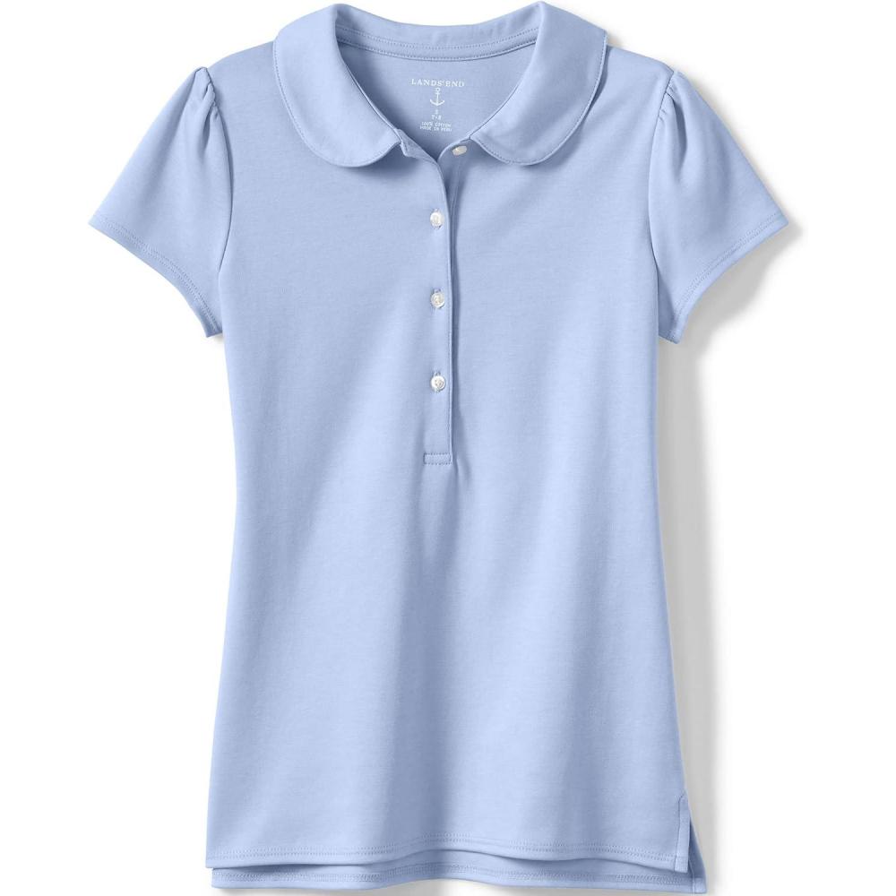 imageLands End Girls Short Sleeve Peter Pan Collar Polo ShirtBlue