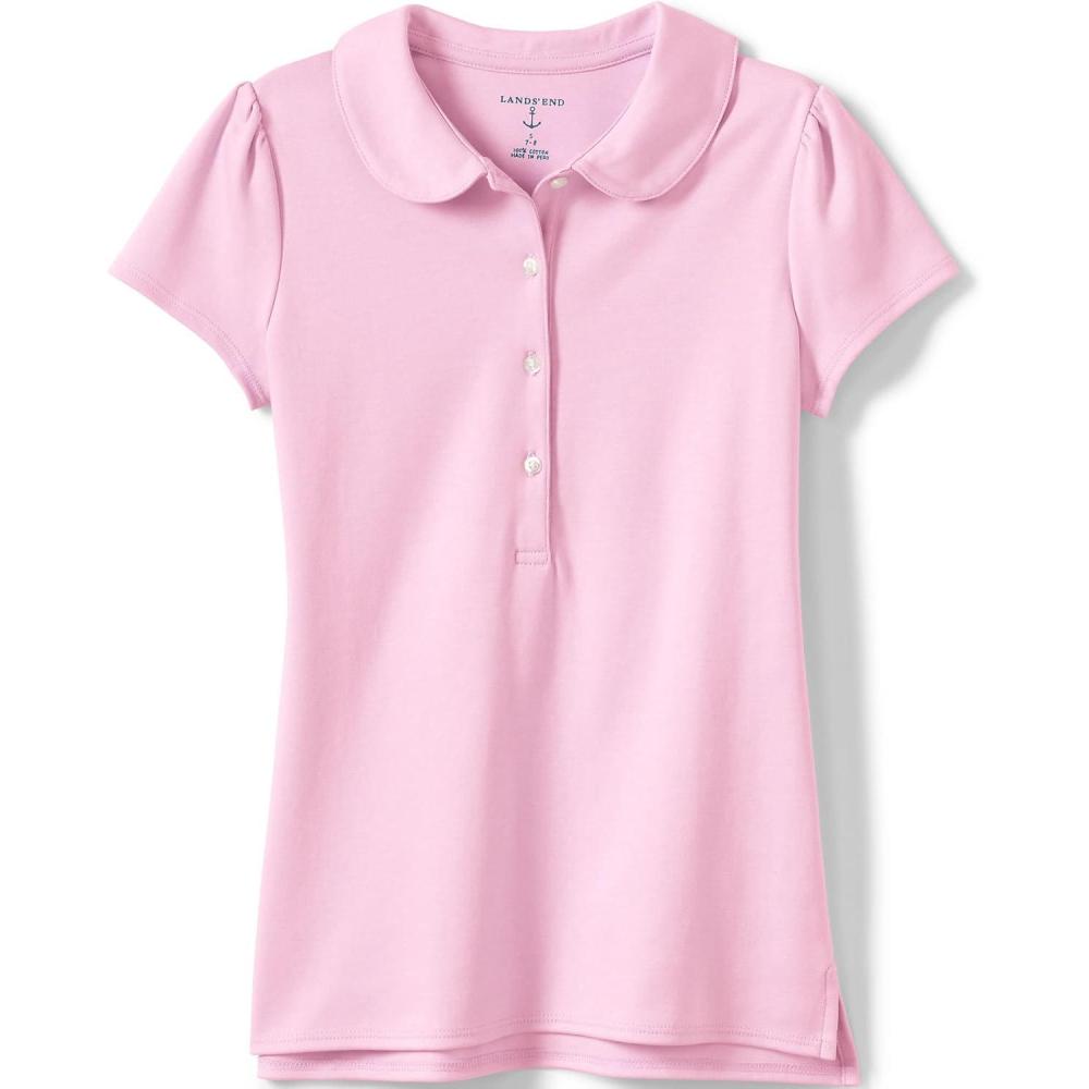 imageLands End Girls Short Sleeve Peter Pan Collar Polo ShirtIce Pink