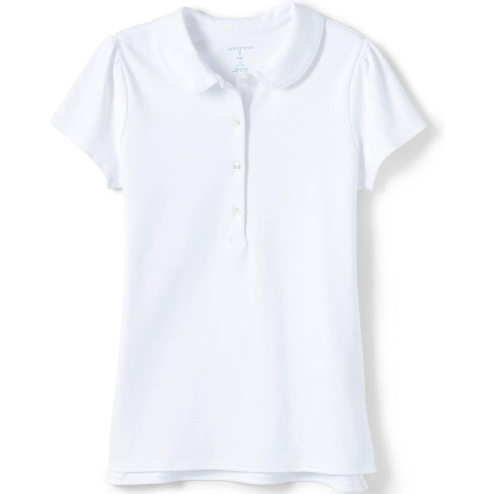 imageLands End Girls Short Sleeve Peter Pan Collar Polo ShirtWhite