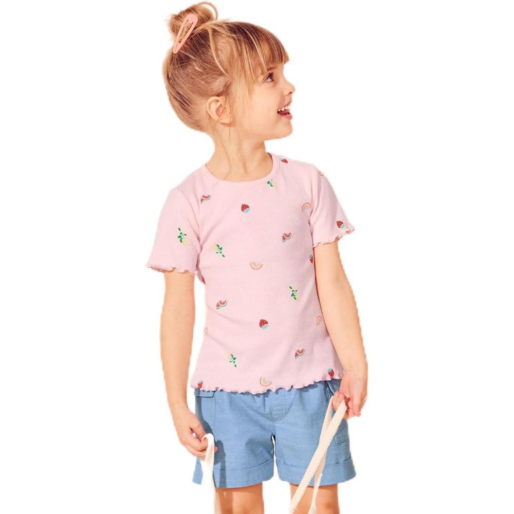 imageLands End Girls Short Sleeve Ribbed Henley TShirtFruity Rainbows