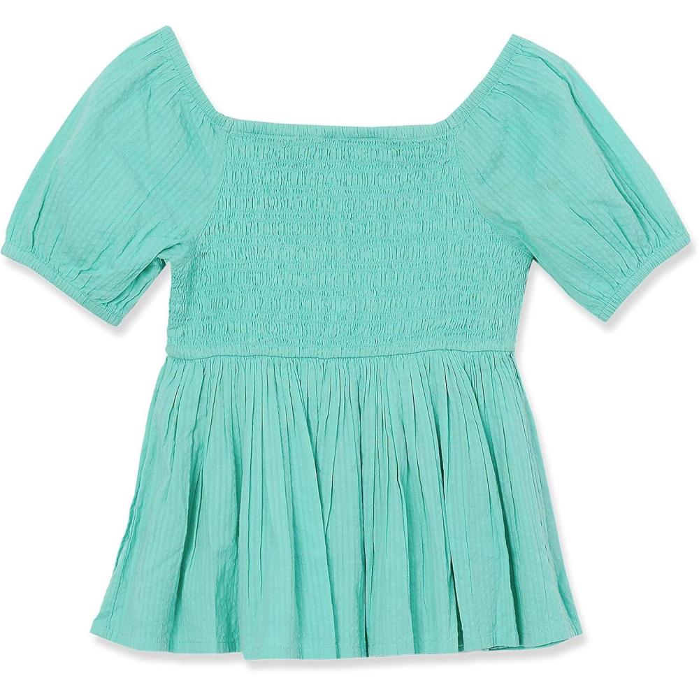 imageLands End Girls Short Sleeve Smocked Woven TopAqua Ice