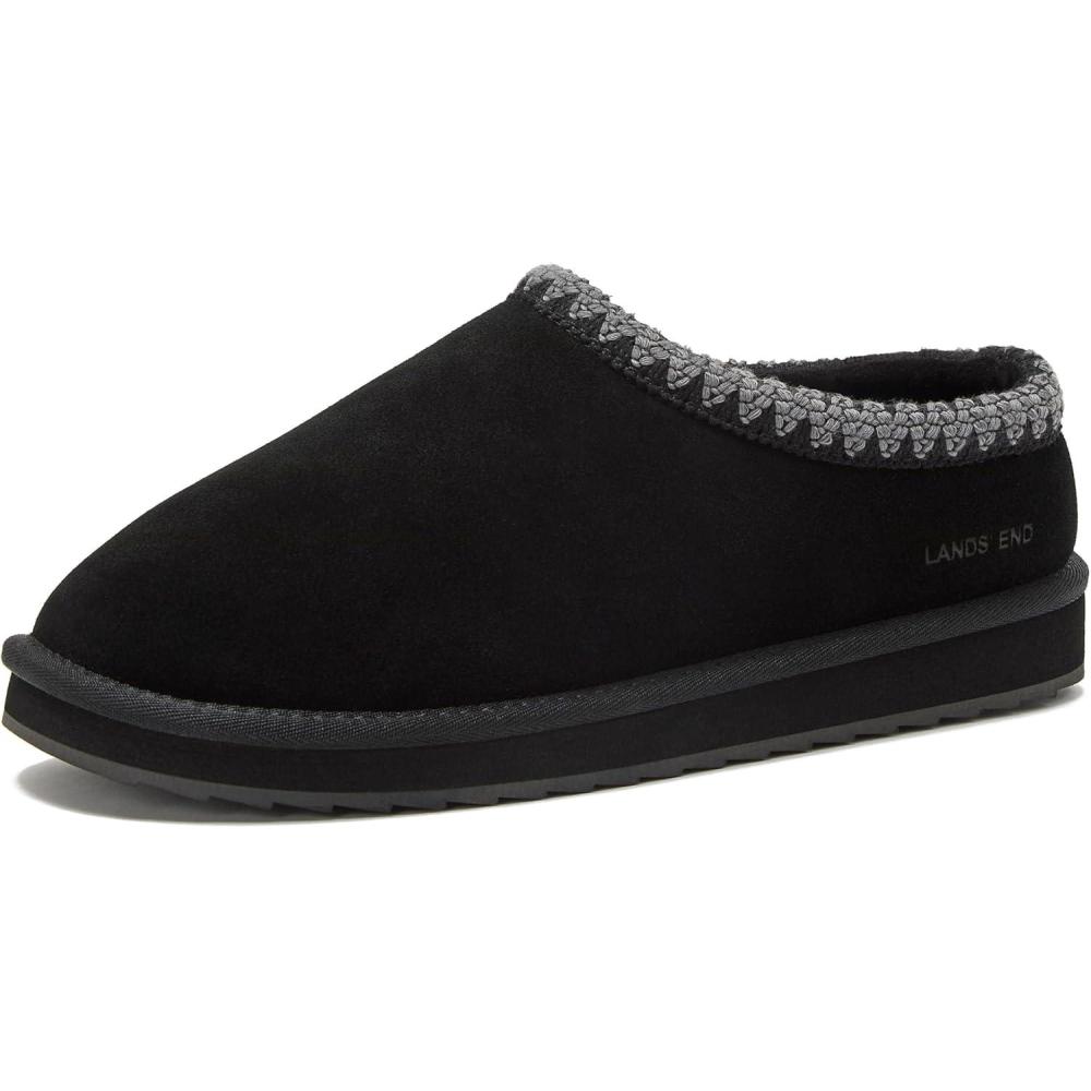 imageLands End Hearth Warm Fuzzy Mens Slippers Indoor Outdoor Fur Lined Suede House Slippers for Men Size 7 to 15 Black or Brown House ShoesBlack