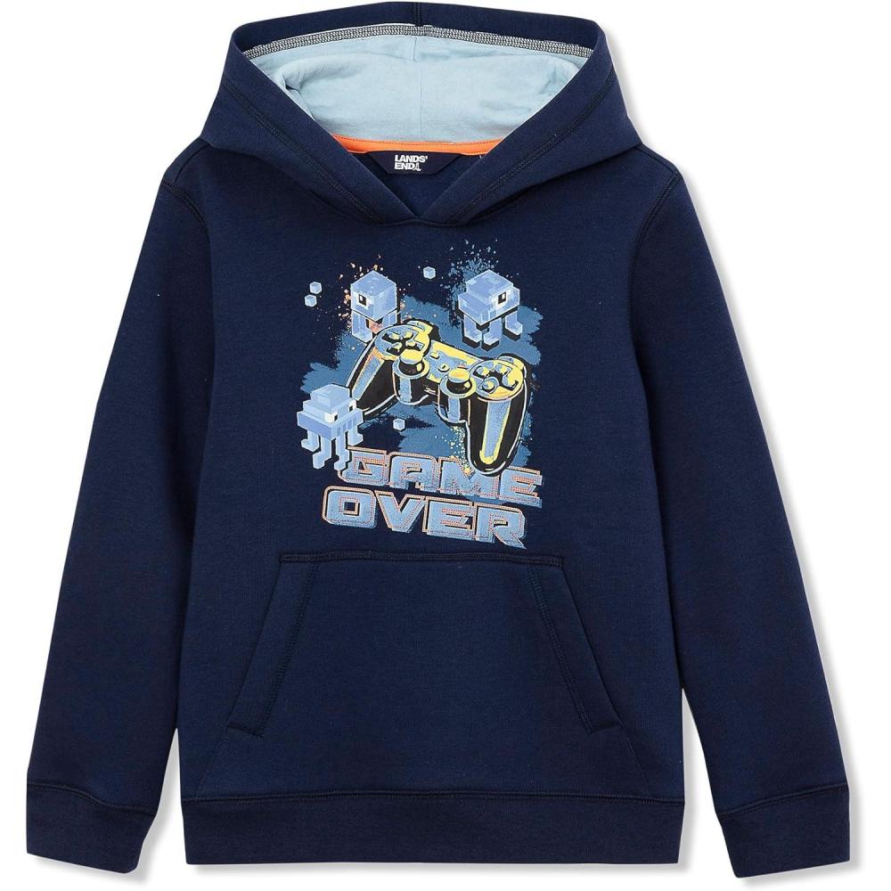 imageLands End Kids Fleece Pullover HoodieDeep Sea Navy Game Over