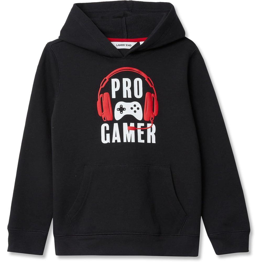 imageLands End Kids Fleece Pullover HoodieGamer RedBlack