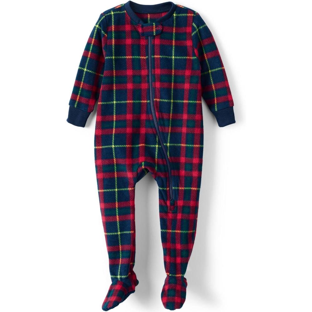 imageLands End Kids Footed Fleece SleeperRedDark Navy Multi Plaid