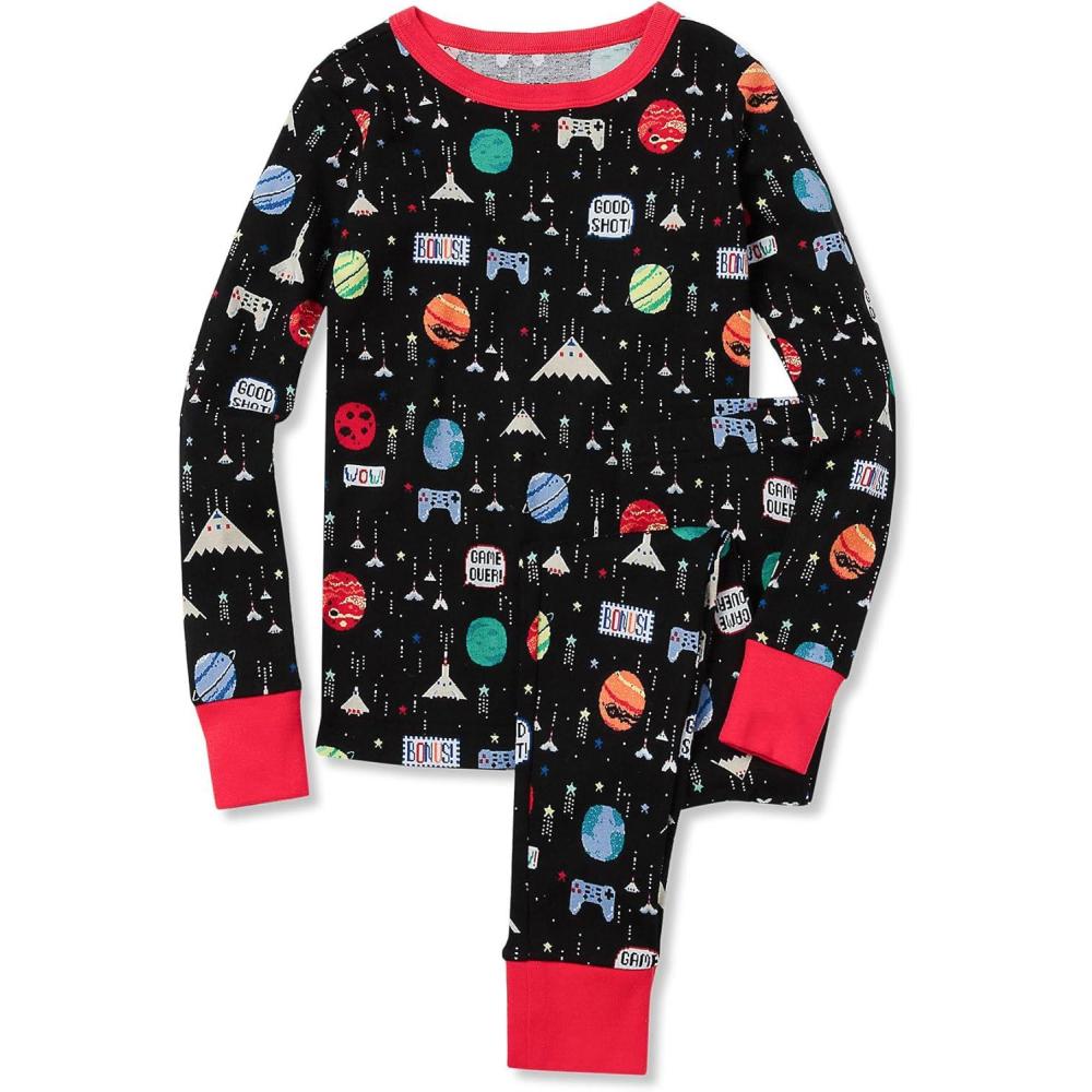 imageLands End Kids Pattern Snug Fit Pajama SetBlack Digital Space Print