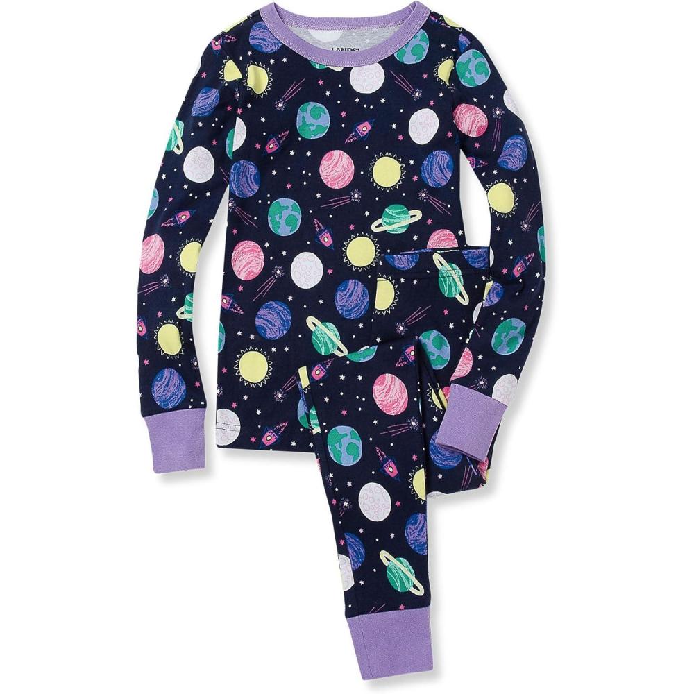 imageLands End Kids Pattern Snug Fit Pajama SetColorful Galaxy Print