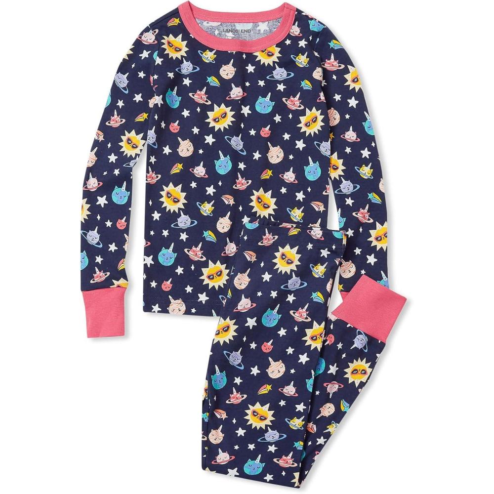 imageLands End Kids Pattern Snug Fit Pajama SetDeep Sea Navy Kitty Space