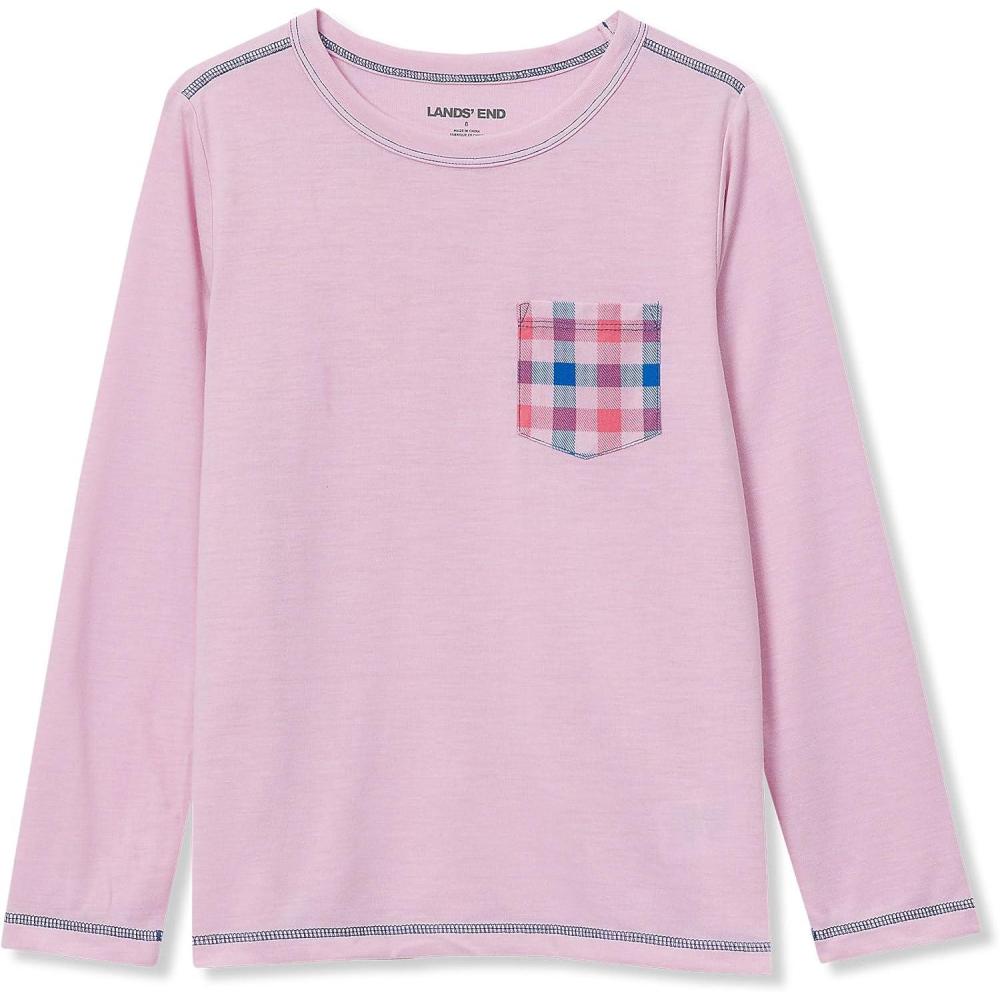 imageLands End Kids Soft Jersey Pocket Sleep Top  UltraSoft Cotton Blend TagFree Cozy Fit Fun for Bedtime ComfortGuava Pink Plaid
