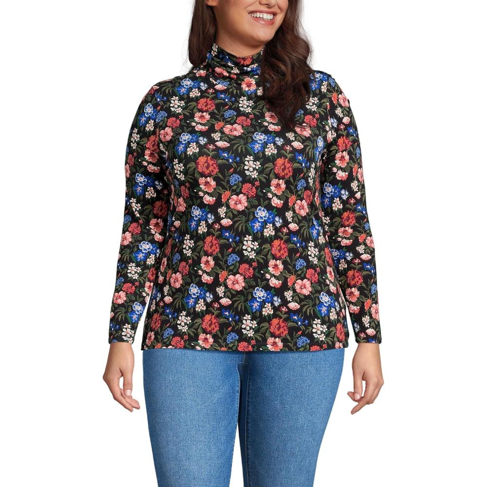imageLands End Lightweight Jersey Long Sleeve TurtleneckBlack Multi Floral