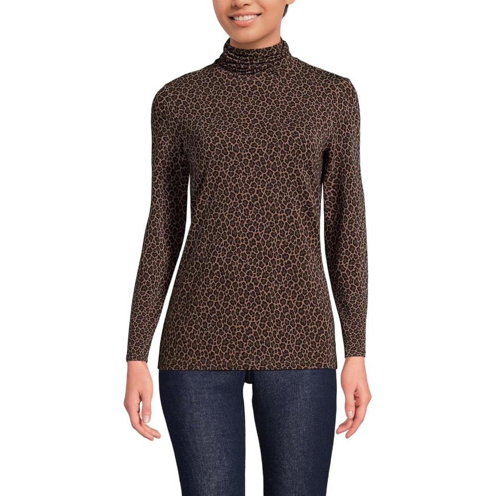 imageLands End Lightweight Jersey Long Sleeve TurtleneckDark Clay Animal Spots