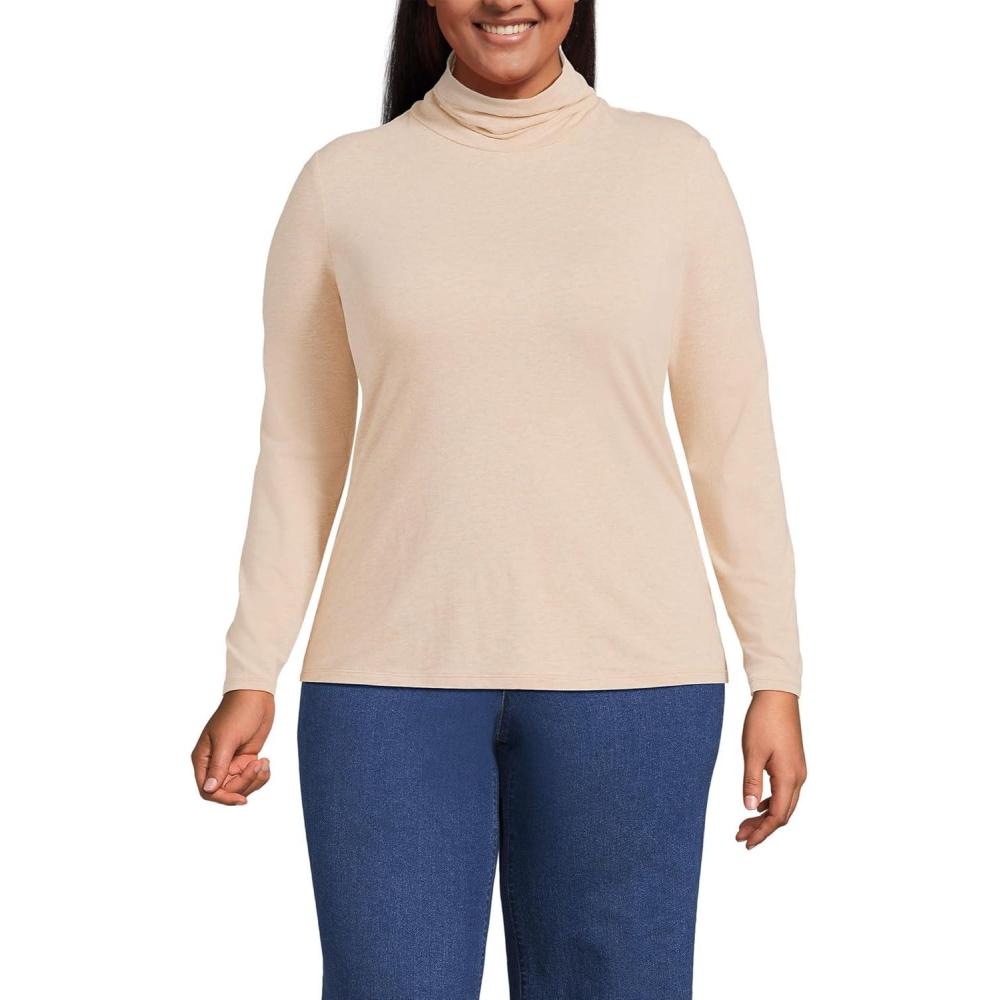 imageLands End Lightweight Jersey Long Sleeve TurtleneckFrench Pecan Heather