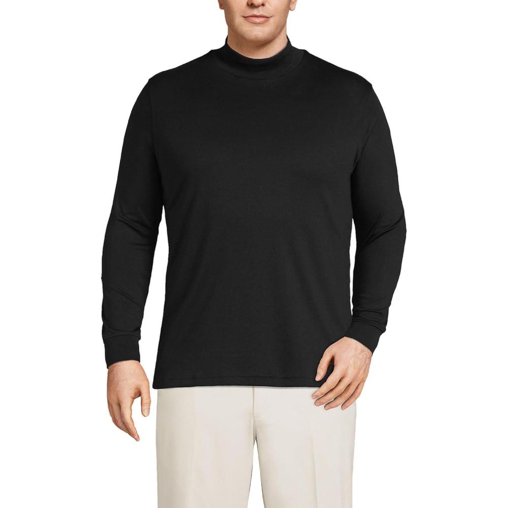 imageLands End Mens AmericanGrown Supima Cotton Mock Turtleneck ShirtBlack