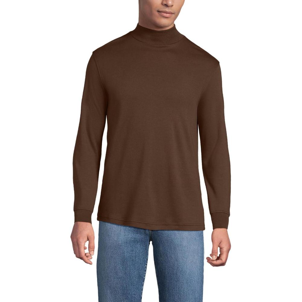 imageLands End Mens AmericanGrown Supima Cotton Mock Turtleneck ShirtDark Walnut Brown