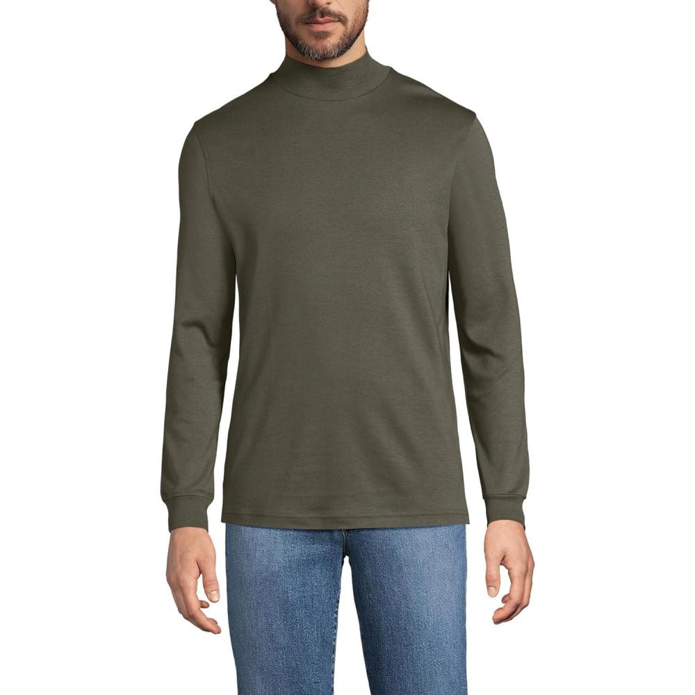 imageLands End Mens AmericanGrown Supima Cotton Mock Turtleneck ShirtForest Moss