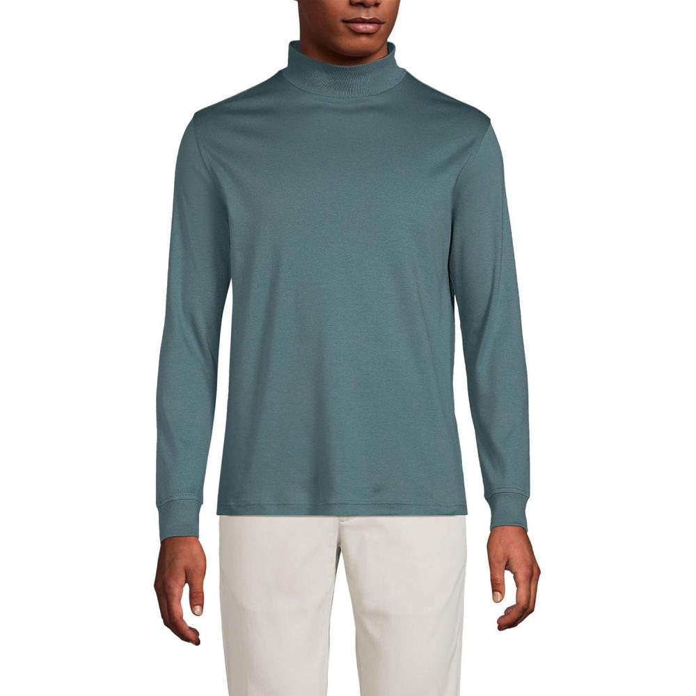 imageLands End Mens AmericanGrown Supima Cotton Mock Turtleneck ShirtTourmaline