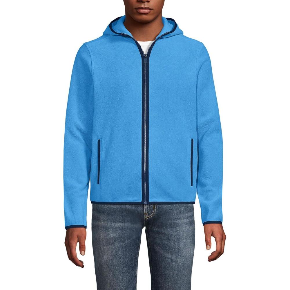 imageLands End Mens Anyweather Fleece Hooded Full Zip JacketSoft Boreal Blue