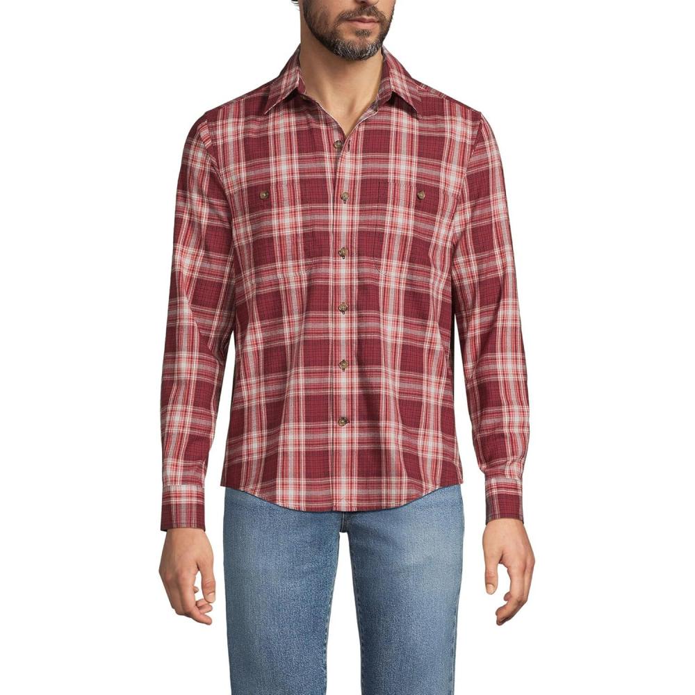 imageLands End Mens Coastal FlannelBurgundy Spritz Plaid