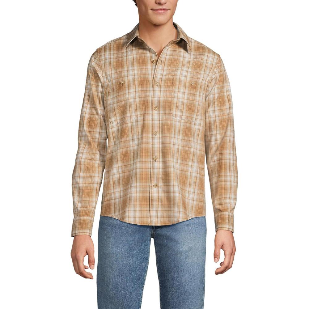 imageLands End Mens Coastal FlannelDesert Tan Plaid