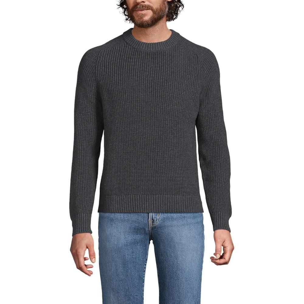 imageLands End Mens Drifter Cotton Crewneck SweaterDark Charcoal Heather