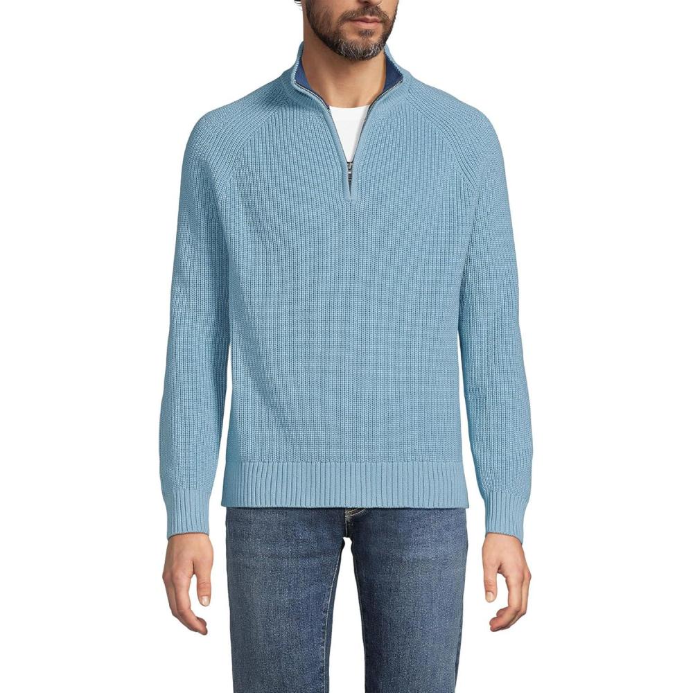imageLands End Mens Drifter Quarter Zip SweaterLight Storm Blue