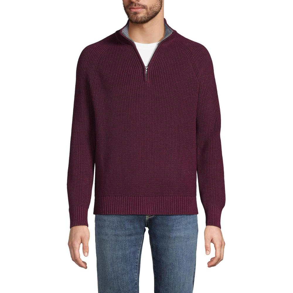 imageLands End Mens Drifter Quarter Zip SweaterLush Burgundy