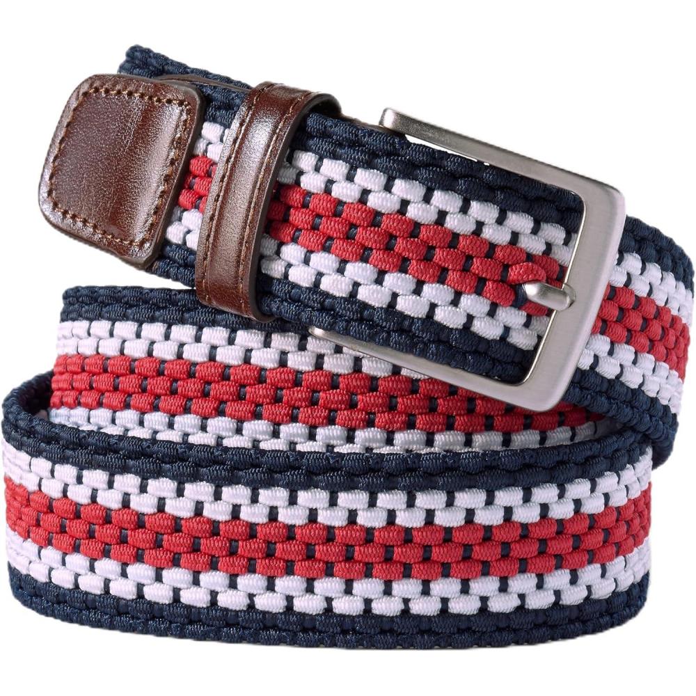 imageLands End Mens Elastic Braid BeltRed White Blue Stripe
