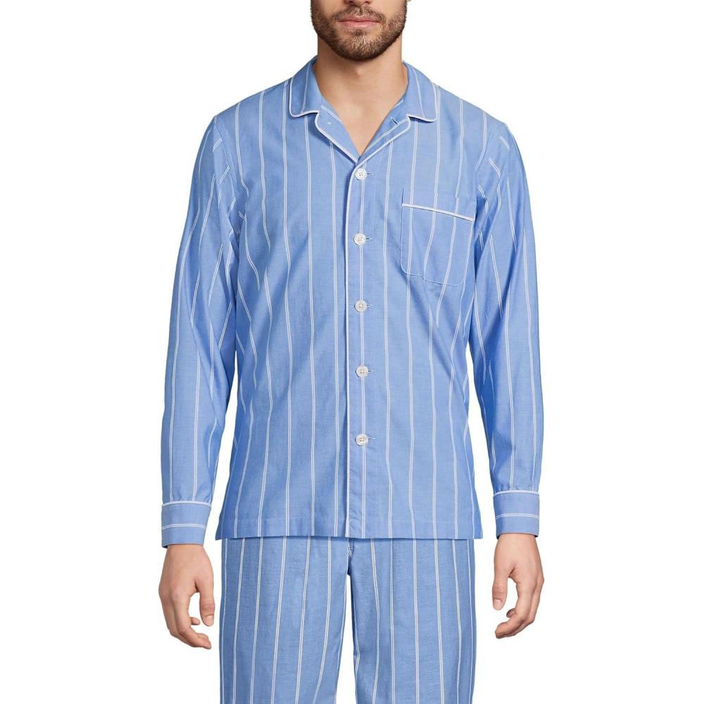 imageLands End Mens Essential Pajama ShirtMuted Cobalt BlueWhite Stripe
