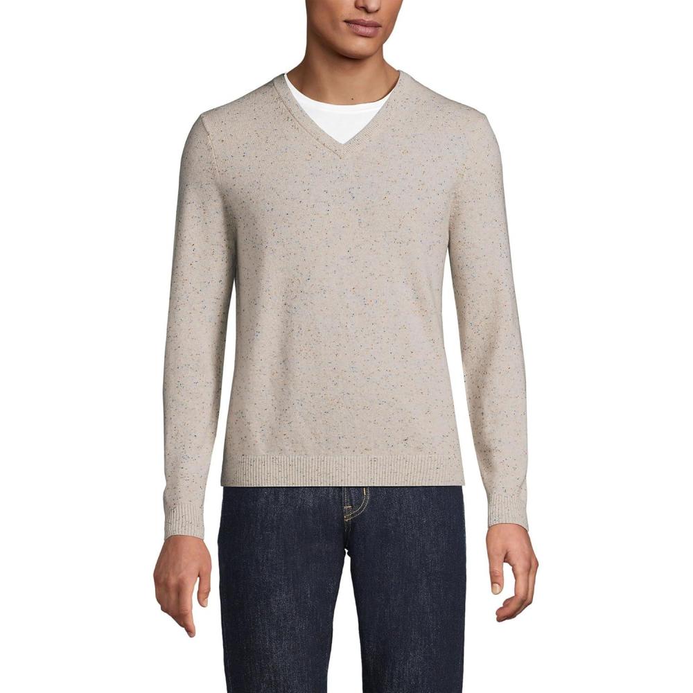 imageLands End Mens Fine Gauge Cashmere VNeck SweaterSolstice Donegal