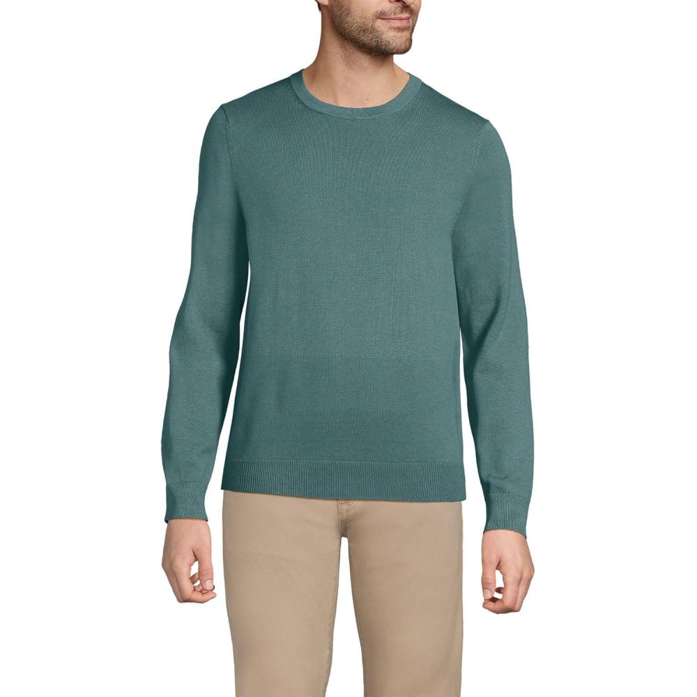 imageLands End Mens Fine Gauge Cotton Crew Neck SweaterTourmaline