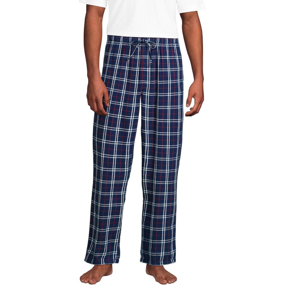 imageLands End Mens Flannel Pajama PantsDeep Sea NavyRich Red Plaid