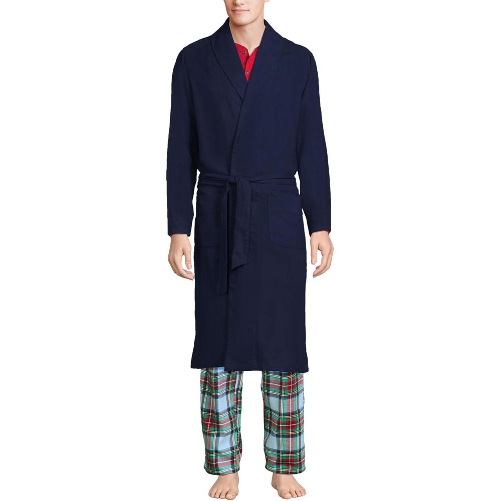 imageLands End Mens Flannel Sleepwear RobeDeep Sea Navy