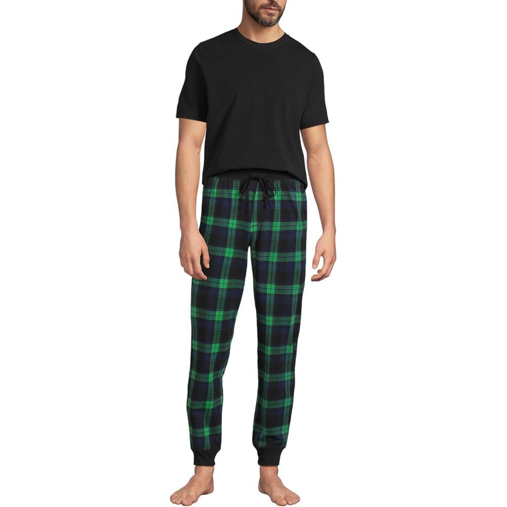 imageLands End Mens Knit Jersey Pajama Sleep SetRich CloverNavy Plaid