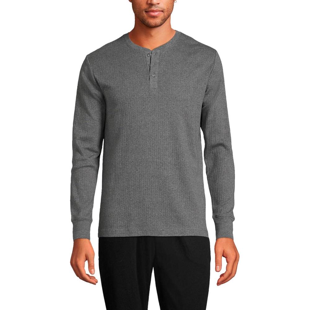 imageLands End Mens Knit Rib HenleyCharcoal Heather