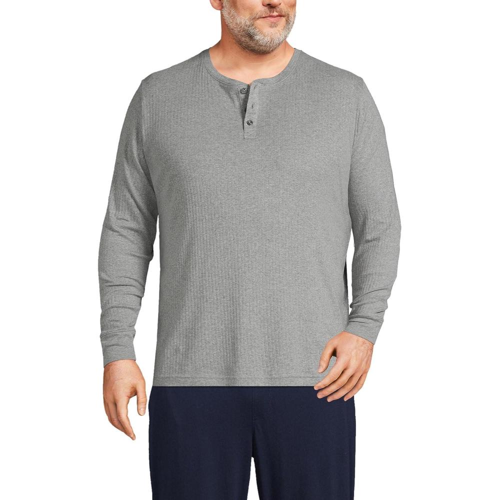 imageLands End Mens Knit Rib HenleyPewter Heather