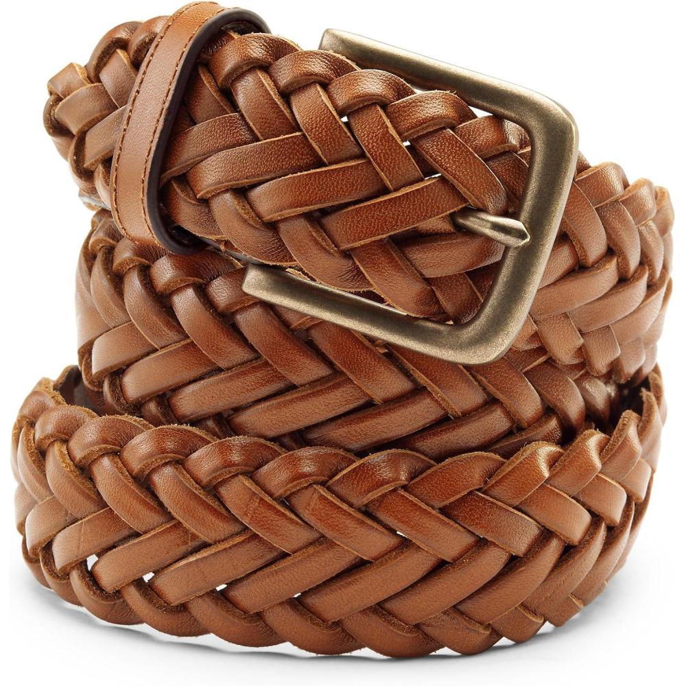 imageLands End Mens Leather Braid BeltChestnut
