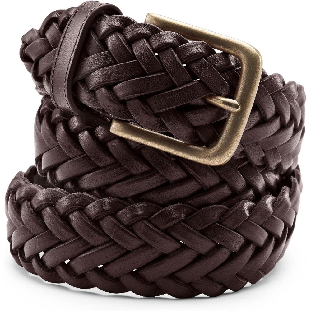 imageLands End Mens Leather Braid BeltDark Brown