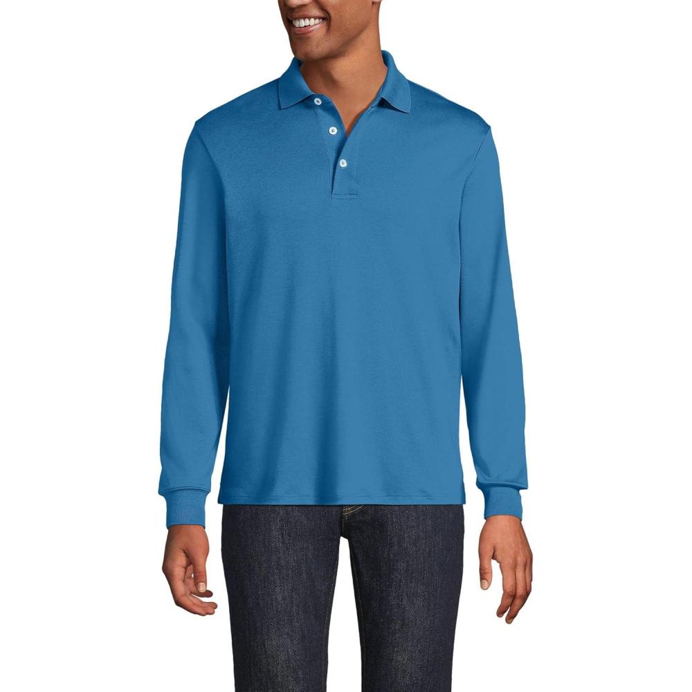 imageLands End Mens Long Sleeve AmericanGrown Supima Cotton Polo ShirtBlue Hyacinth