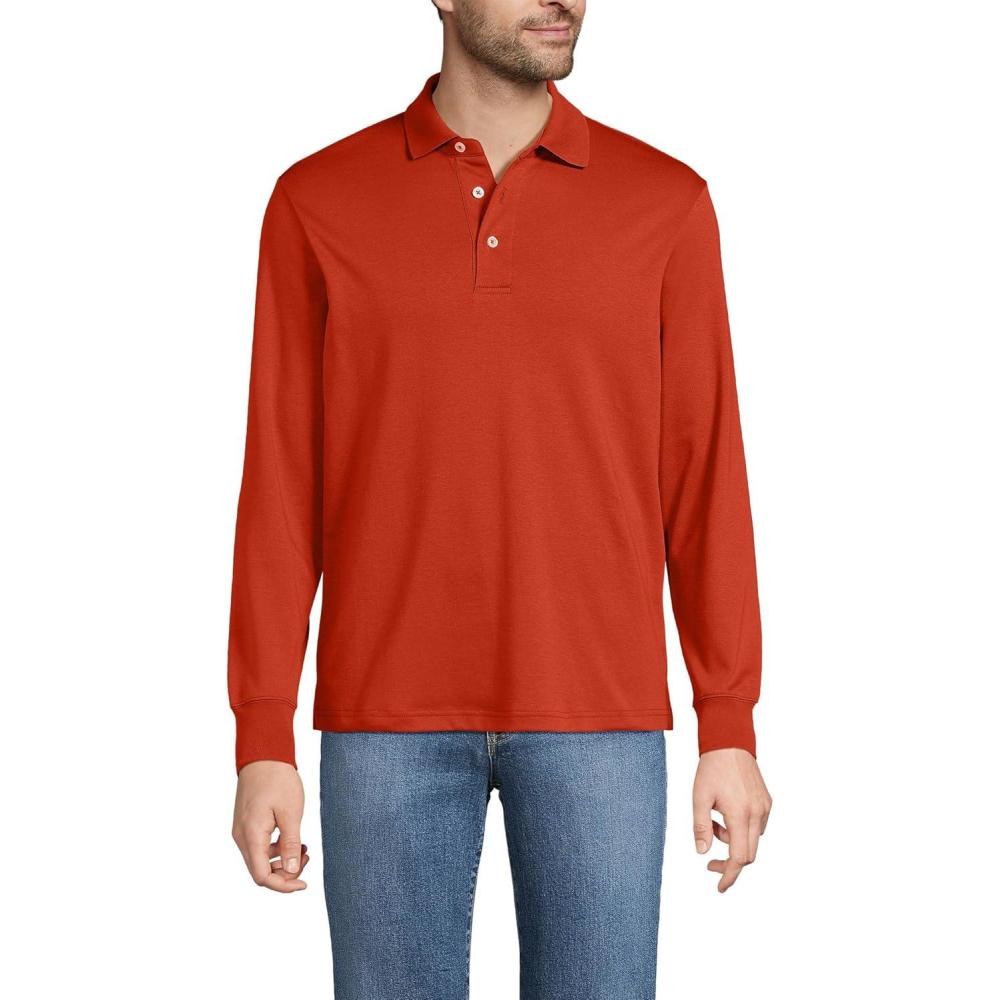 imageLands End Mens Long Sleeve AmericanGrown Supima Cotton Polo ShirtBourbon