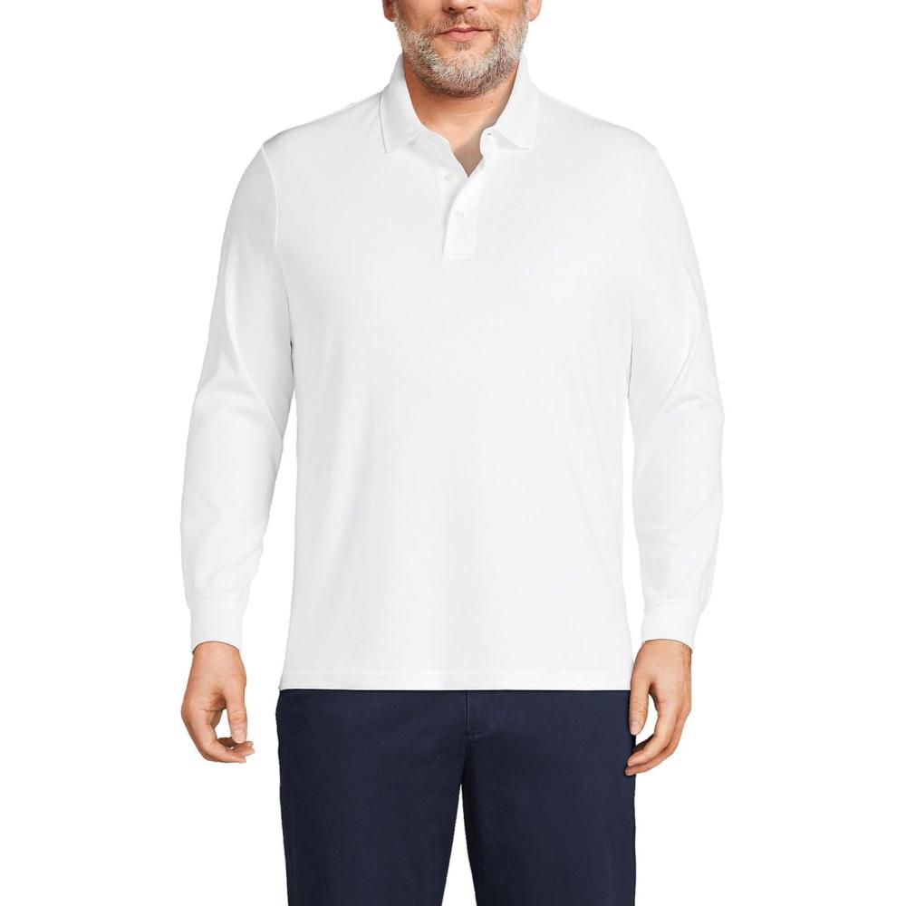 imageLands End Mens Long Sleeve AmericanGrown Supima Cotton Polo ShirtWhite