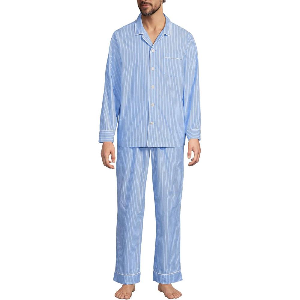 imageLands End Mens Long Sleeve Essential Pajama SetBlueWhite Stripe