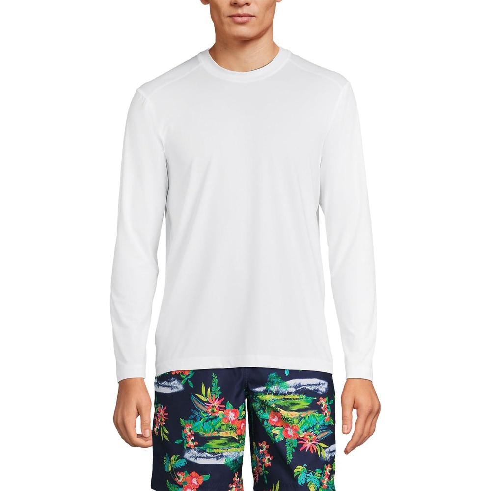 imageLands End Mens Long Sleeve Swim Tee Rash GuardWhite