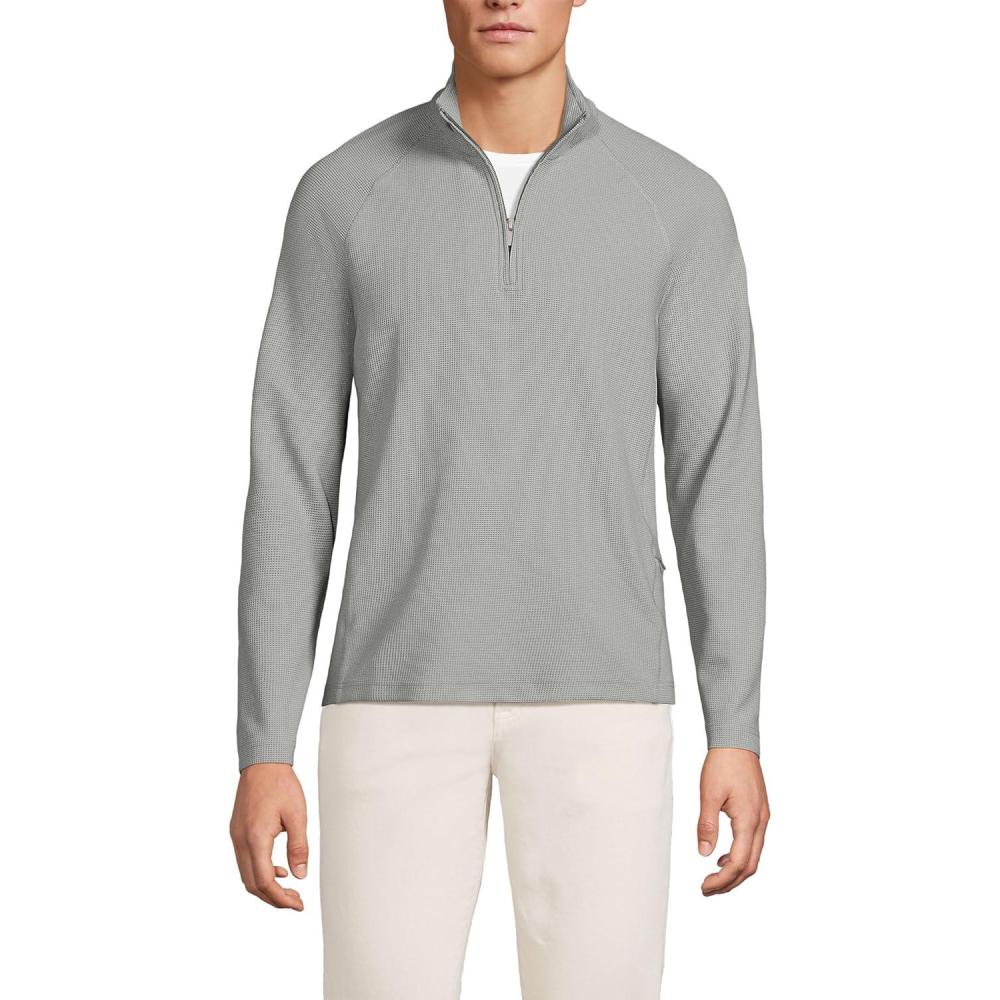 imageLands End Mens Long Sleeve Waffle Quarter ZipMetal Gray